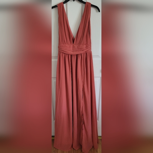 Lulus Heavenly Hues Rusty Rose Long Maxi V-neck Dress Small - Picture 1 of 7